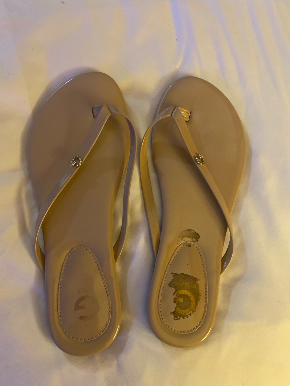 G by Guess Women’s Nude Beige Jelly Thong Sandals